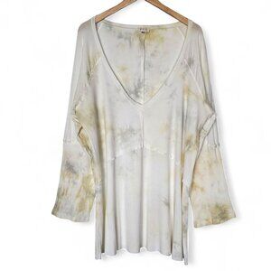 POL Tie-Dye V-Neck Long Sleeve Top Womens Size 3X Ivory Yellow Loose Fit Stretch